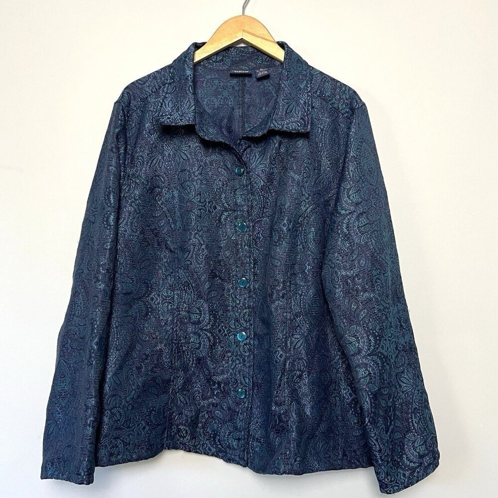 Vintage Gloria Vanderbilt Jacquard Blazer sz 3X Unlined Button Up Top Festive